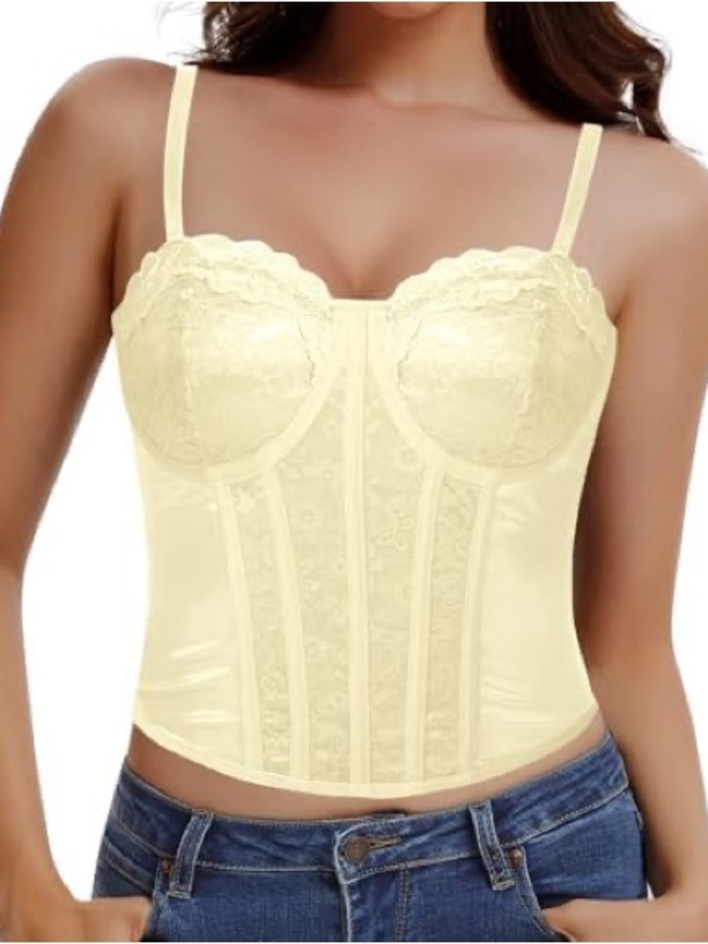 NWT Women's Lace Longline Bustier Corset Top - Cream Size Medium